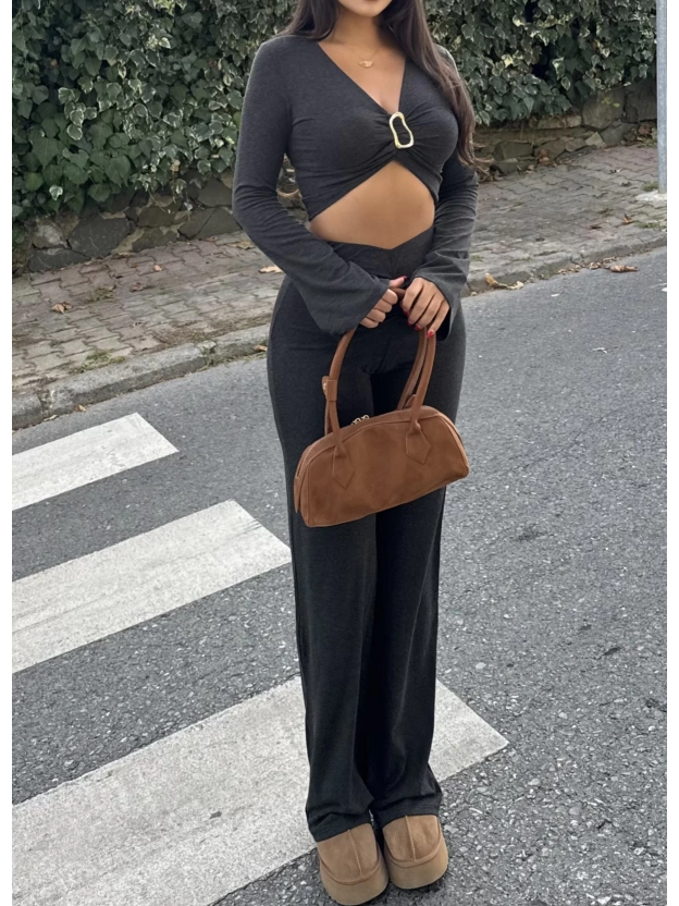 Antrasit Göğüs Tokalı Takım