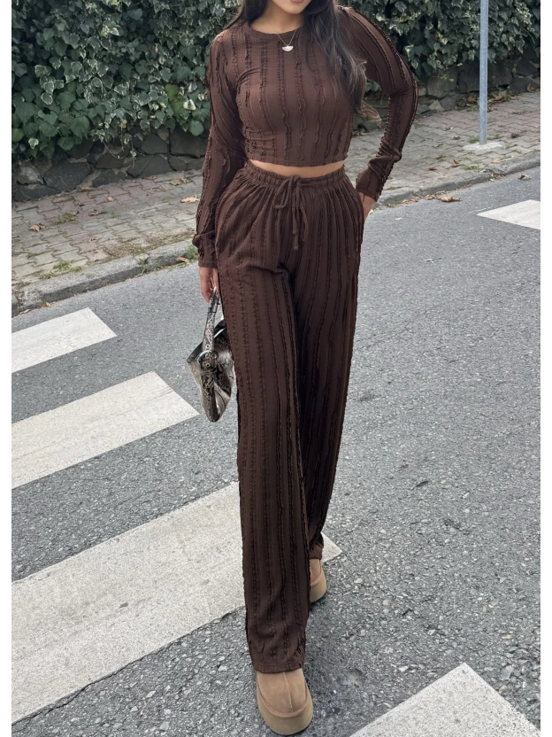 Kahverengi Dikiş Detay Alt Üst Takım