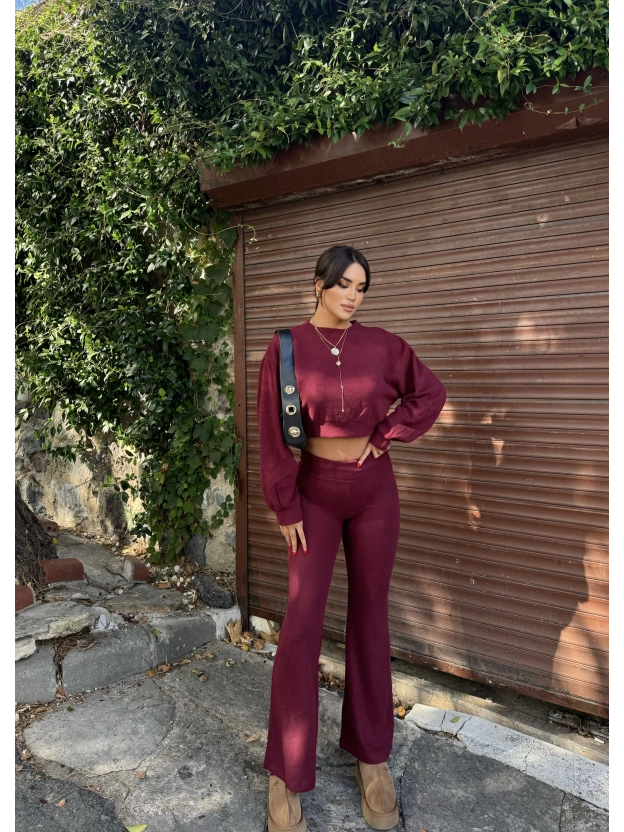 Bordo Bisiklet Yaka Yumoş Alt Üst Takım