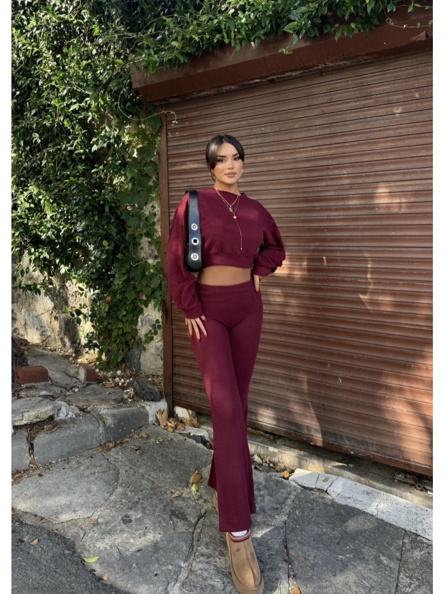 Bordo Bisiklet Yaka Yumoş Alt Üst Takım