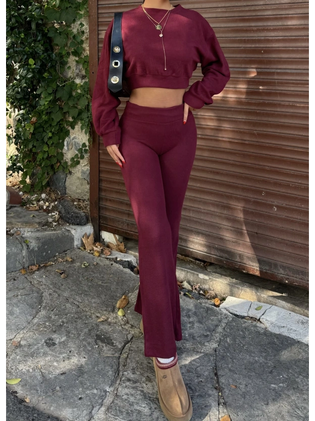 Bordo Bisiklet Yaka Yumoş Alt Üst Takım