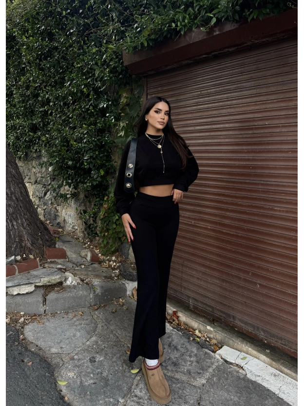 Siyah Bisiklet Yaka Yumoş Alt Üst Takım