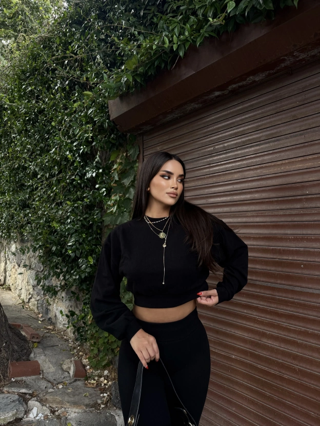 Siyah Bisiklet Yaka Yumoş Alt Üst Takım