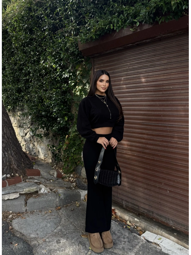 Siyah Bisiklet Yaka Yumoş Alt Üst Takım