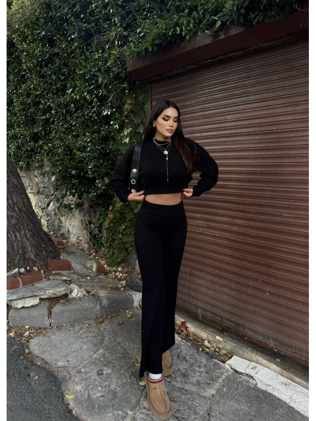 Siyah Bisiklet Yaka Yumoş Alt Üst Takım