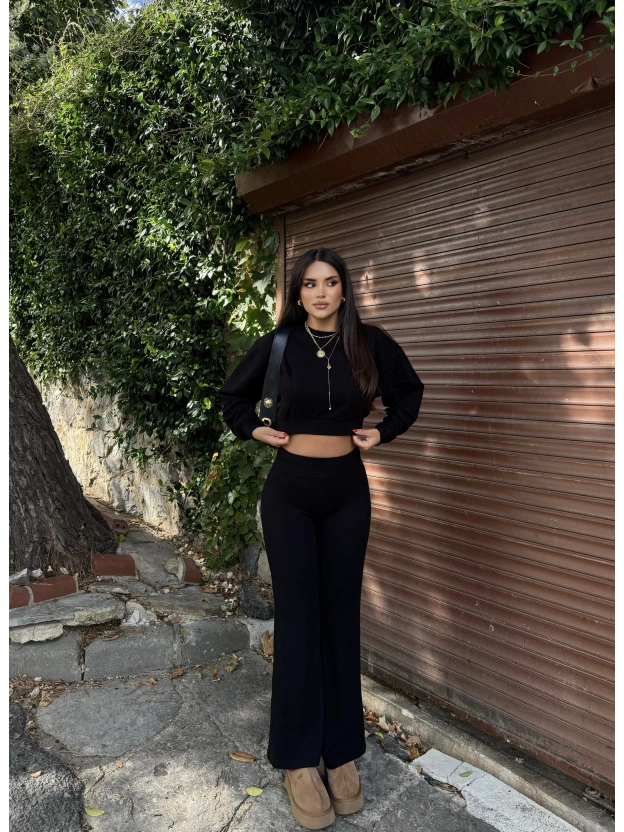 Siyah Bisiklet Yaka Yumoş Alt Üst Takım