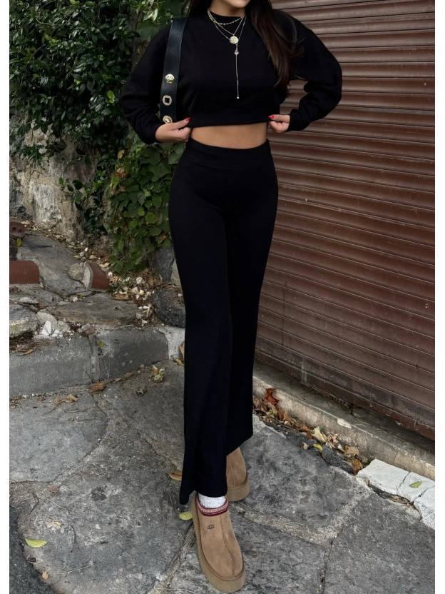 Siyah Bisiklet Yaka Yumoş Alt Üst Takım