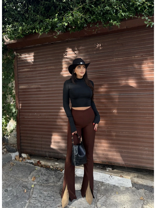 Kahverengi Fitilli Tayt Pantolon