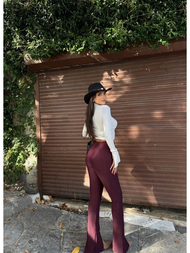 Bordo Fitilli Tayt Pantolon