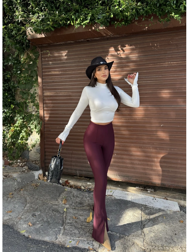 Bordo Fitilli Tayt Pantolon