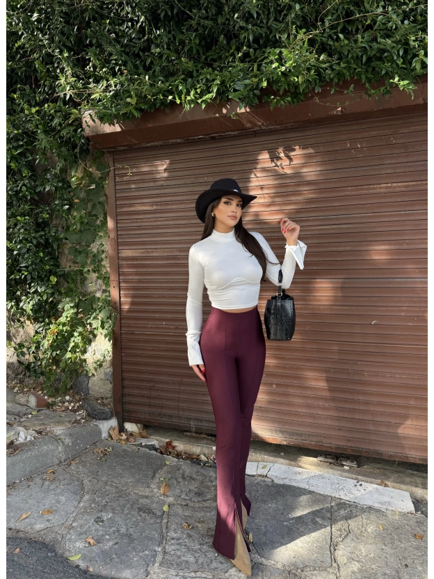 Bordo Fitilli Tayt Pantolon