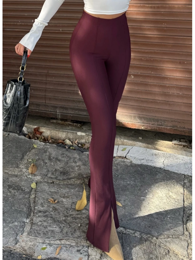 Bordo Fitilli Tayt Pantolon