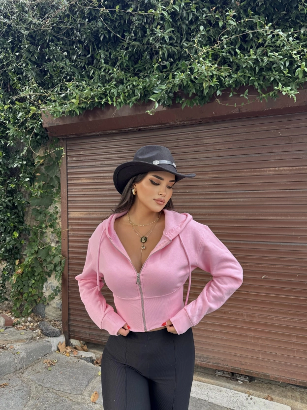 Pembe Premium Crop Sweatshırt