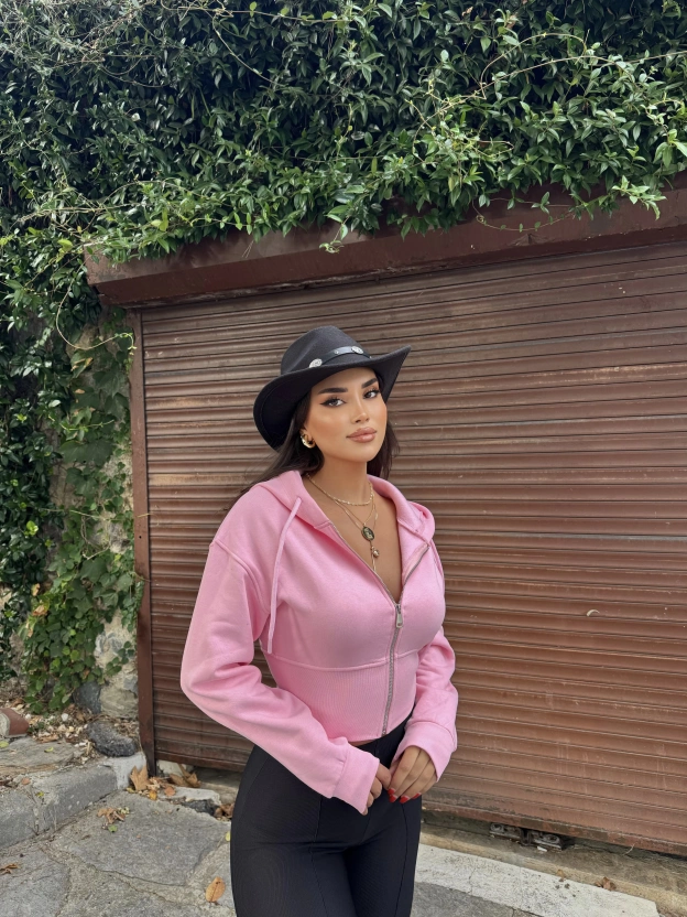 Pembe Premium Crop Sweatshırt