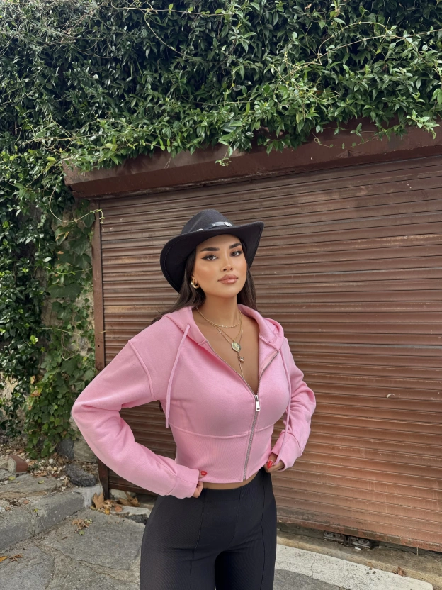 Pembe Premium Crop Sweatshırt