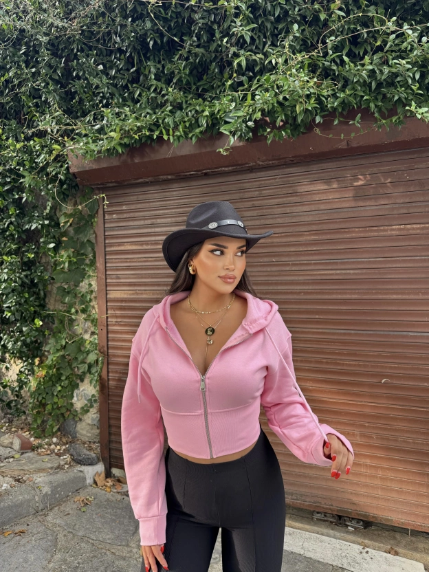 Pembe Premium Crop Sweatshırt