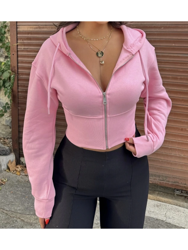 Pembe Premium Crop Sweatshırt