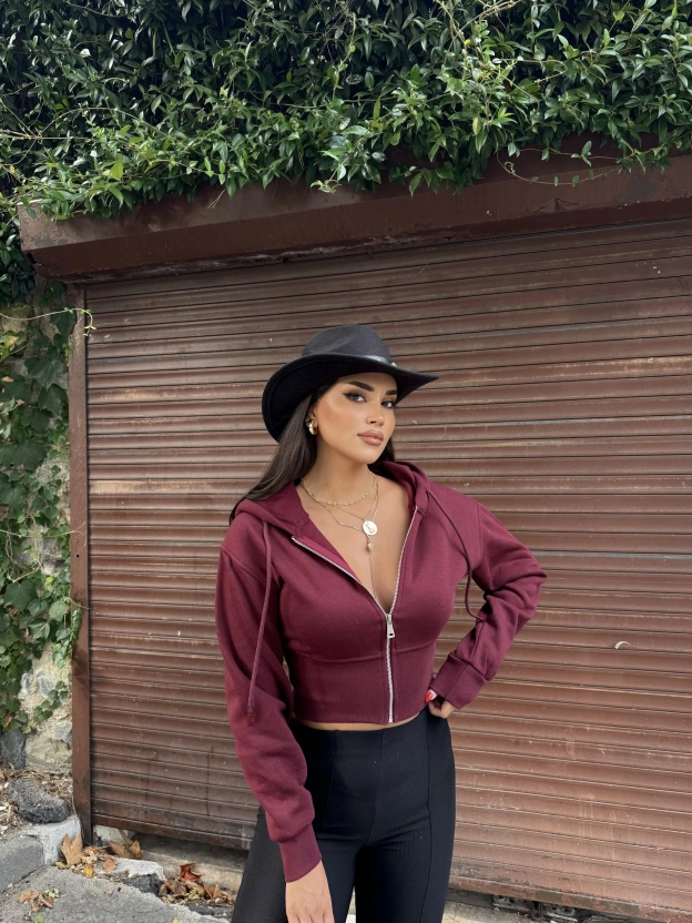 Bordo Premium Crop Sweatshırt