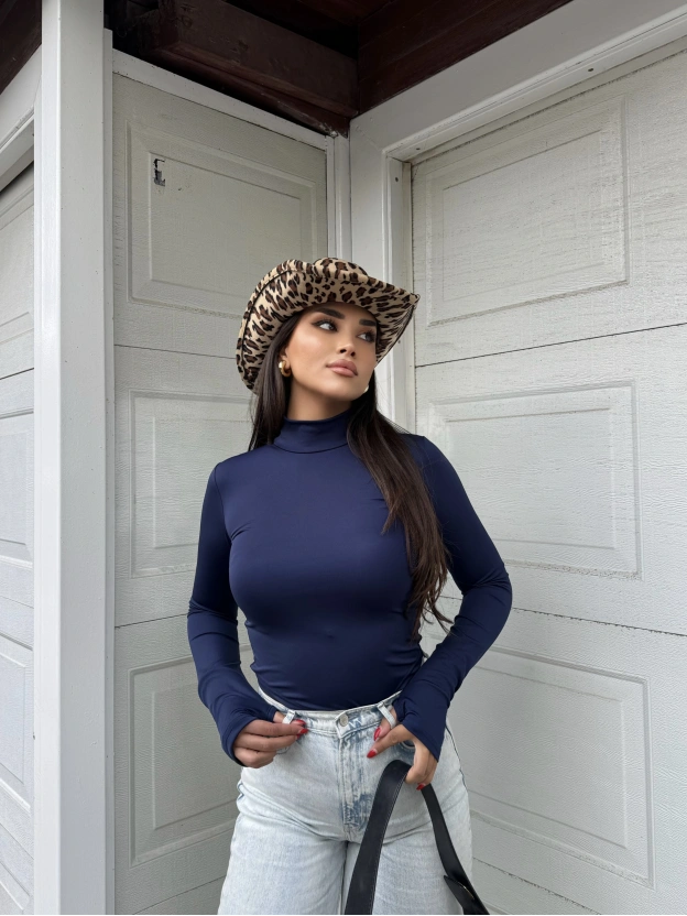 Lacivert Yarım Balıkçı Bodysuit