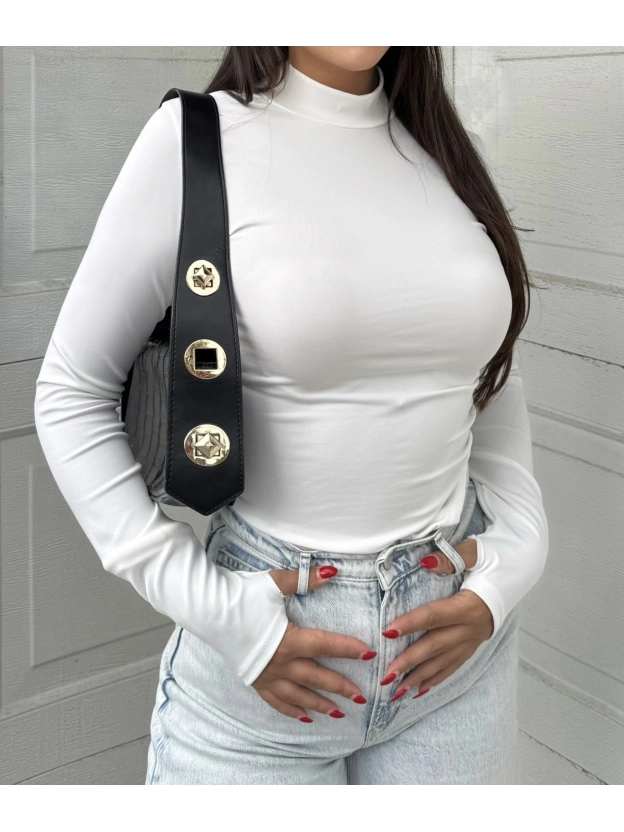 Beyaz Yarım Balıkçı Bodysuit