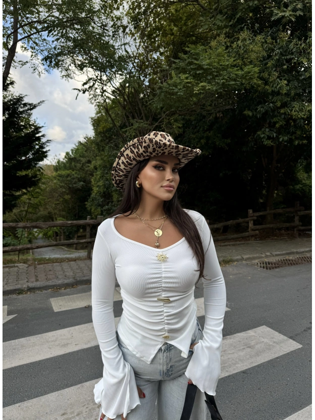 Beyaz Kolanları Volanlı Sun Crop