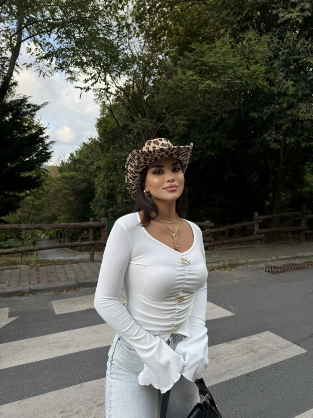 Beyaz Kolanları Volanlı Sun Crop