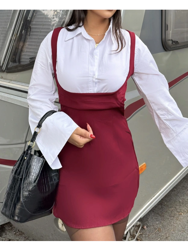 Bordo Gömlek Elbise