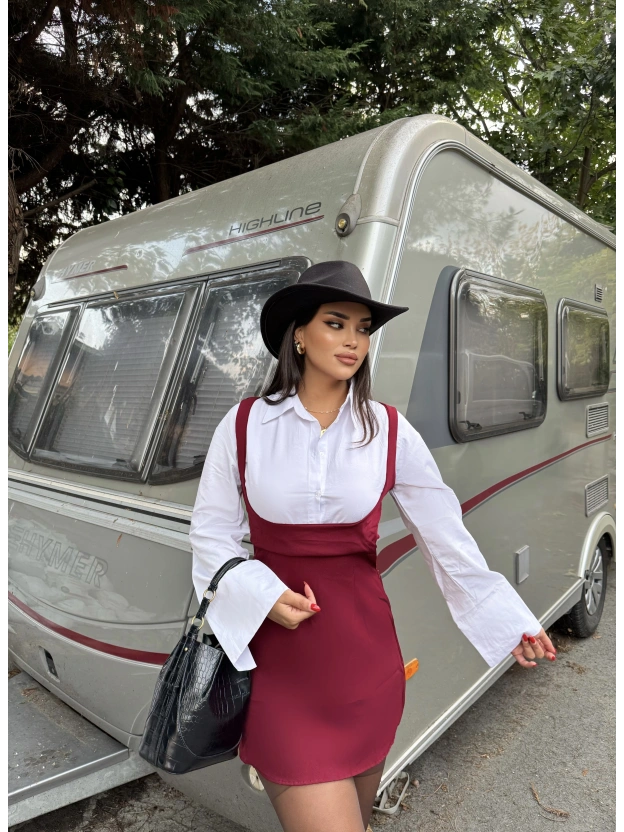 Bordo Gömlek Elbise