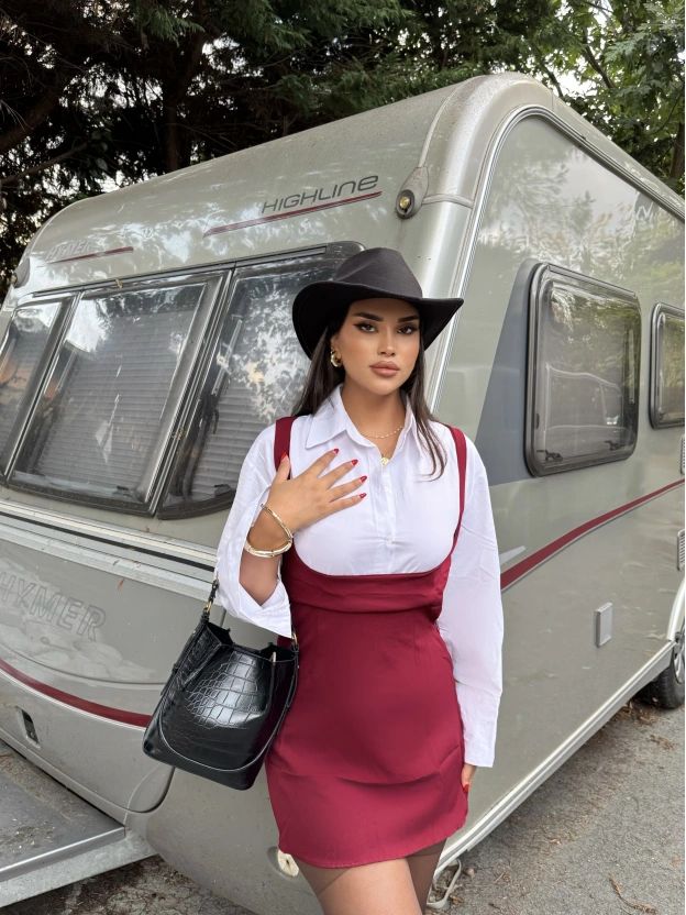 Bordo Gömlek Elbise