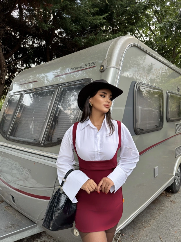 Bordo Gömlek Elbise