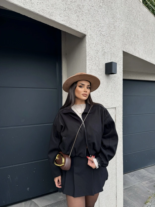 Siyah Kaşe Bomber Mont