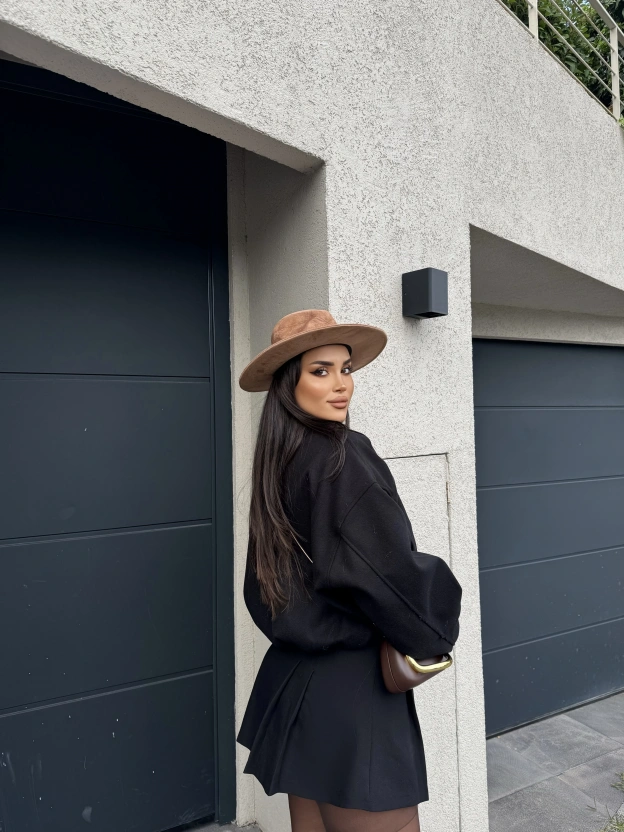 Siyah Kaşe Bomber Mont