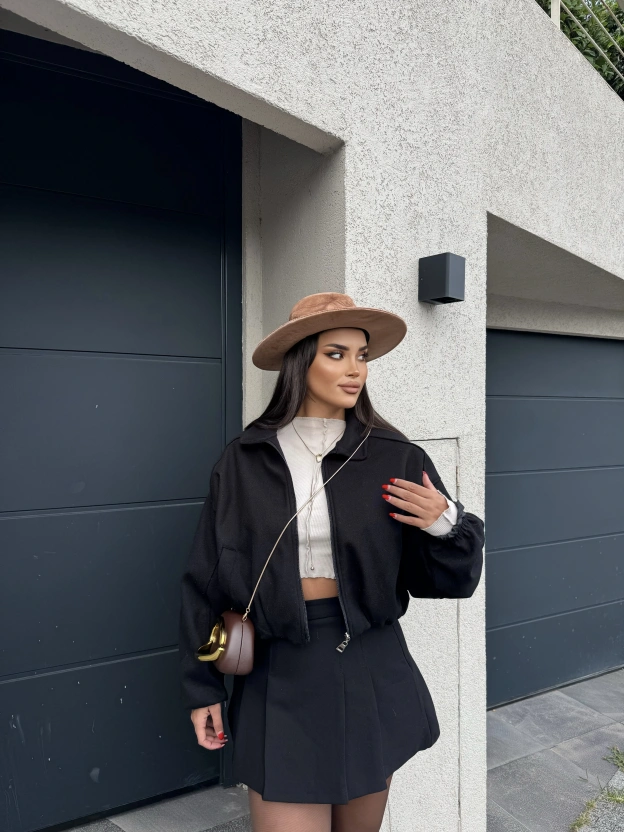 Siyah Kaşe Bomber Mont