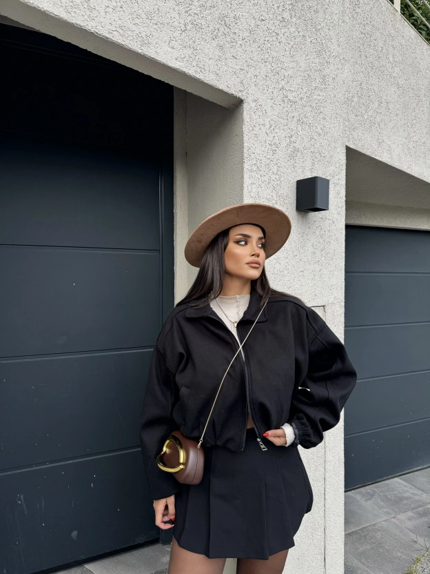 Siyah Kaşe Bomber Mont