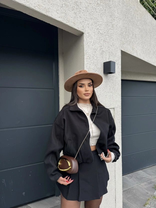 Siyah Kaşe Bomber Mont