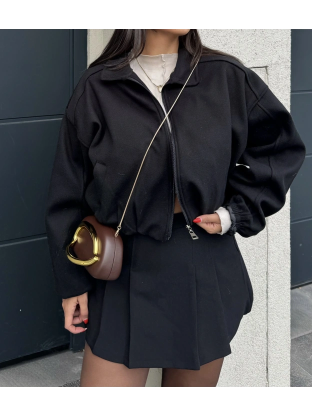 Siyah Kaşe Bomber Mont