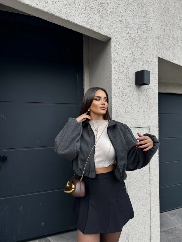 Antrasit Kaşe Bomber Mont