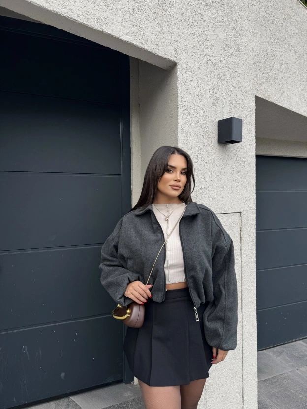 Antrasit Kaşe Bomber Mont