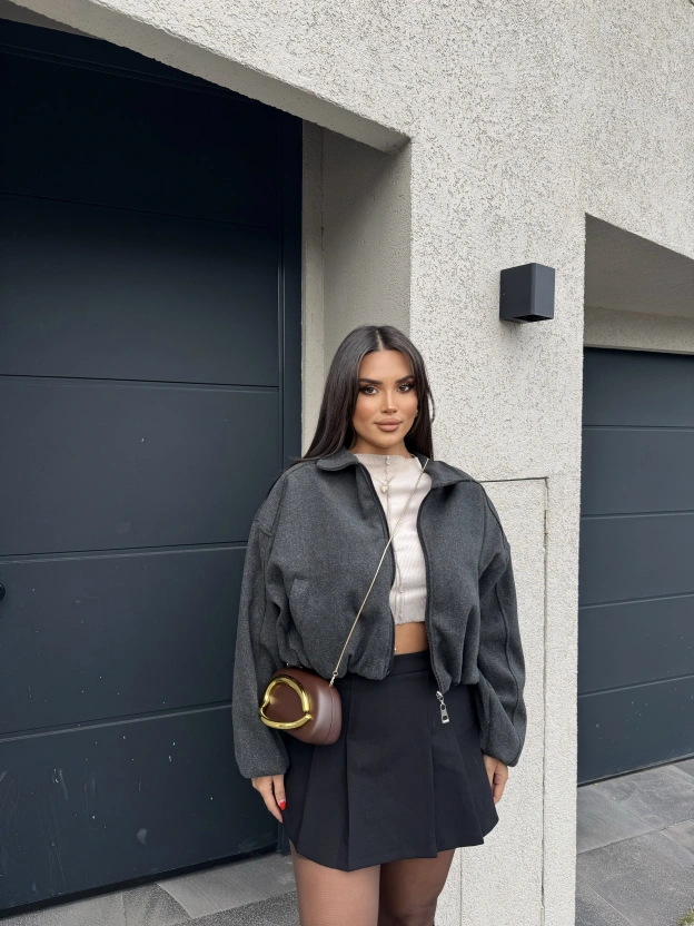 Antrasit Kaşe Bomber Mont