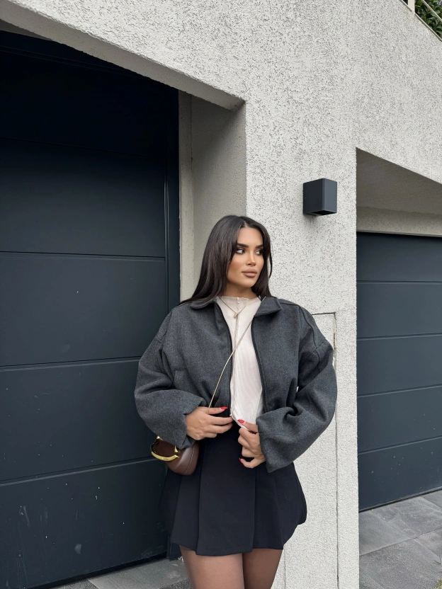 Antrasit Kaşe Bomber Mont