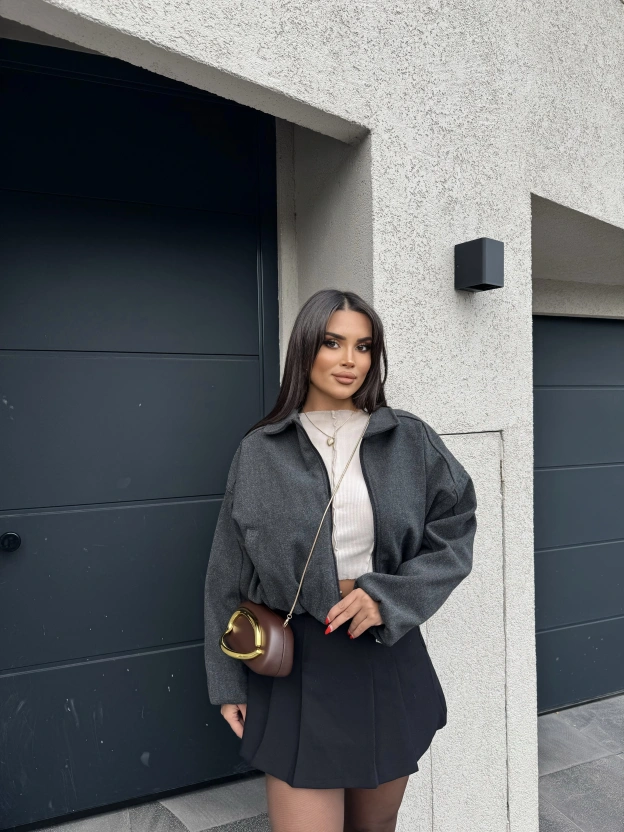 Antrasit Kaşe Bomber Mont