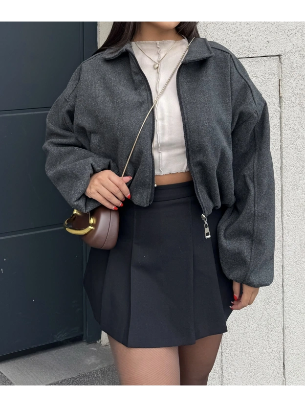 Antrasit Kaşe Bomber Mont