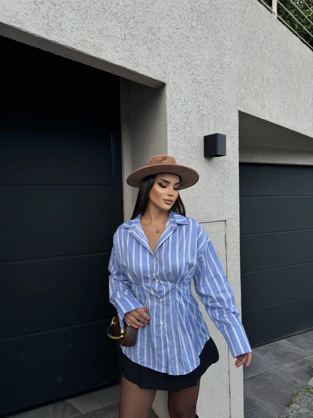 Mavi Çizgili Oversize Tasarım Gömlek
