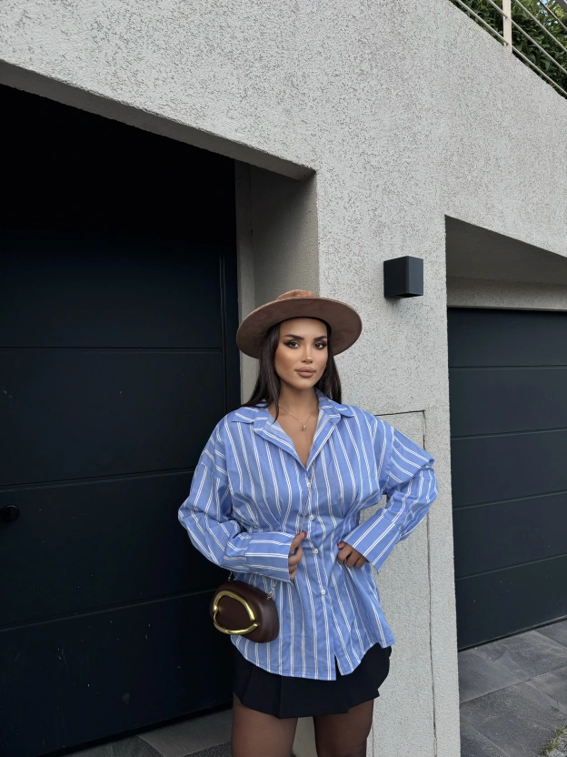 Mavi Çizgili Oversize Tasarım Gömlek