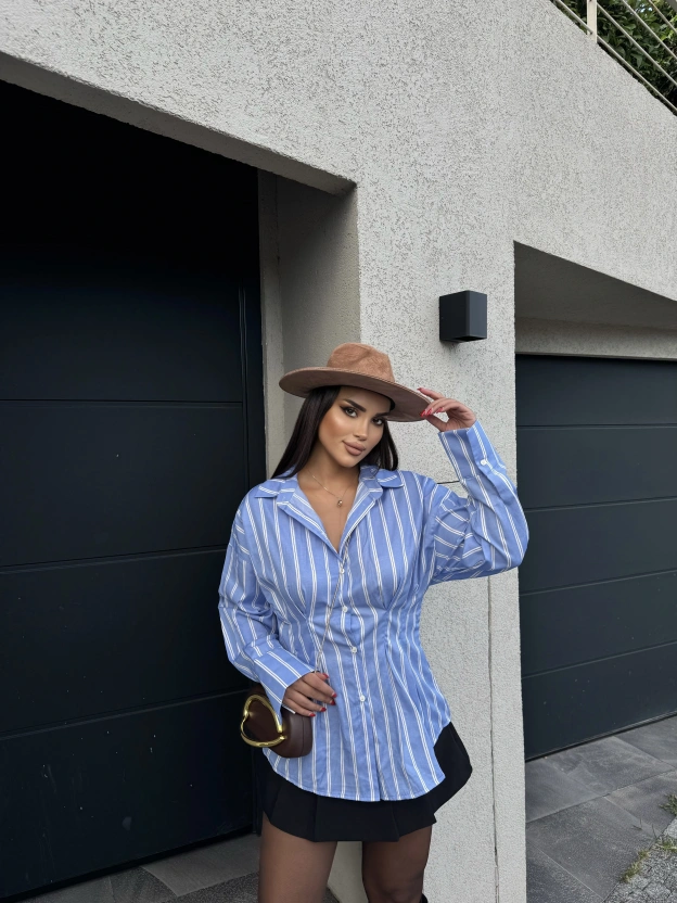 Mavi Çizgili Oversize Tasarım Gömlek