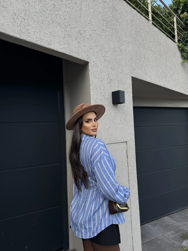 Mavi Çizgili Oversize Tasarım Gömlek