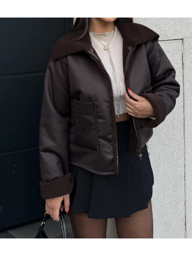 Kahverengi Tasarım Kürk Mont