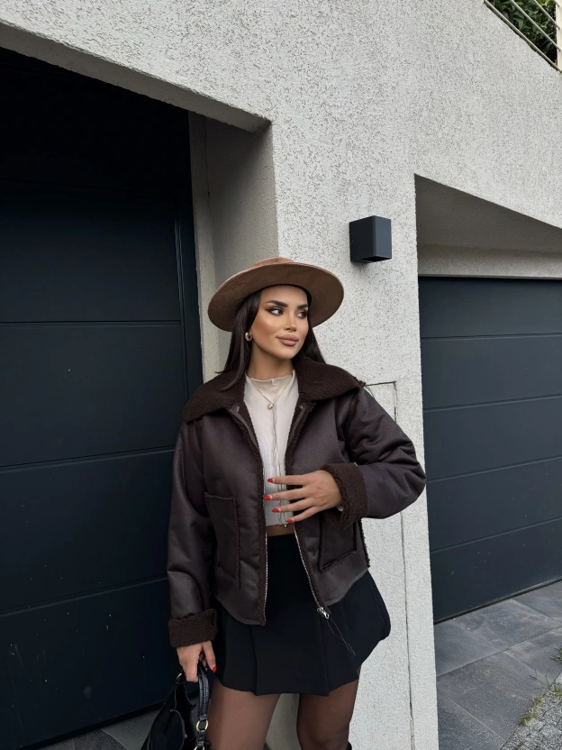 Kahverengi Tasarım Kürk Mont