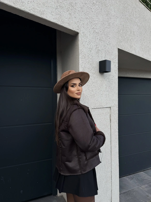 Kahverengi Tasarım Kürk Mont