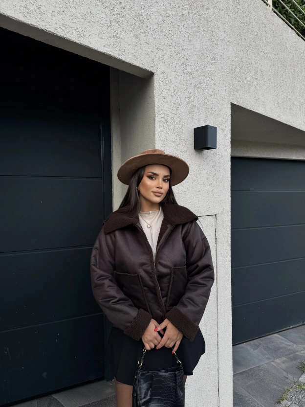 Kahverengi Tasarım Kürk Mont